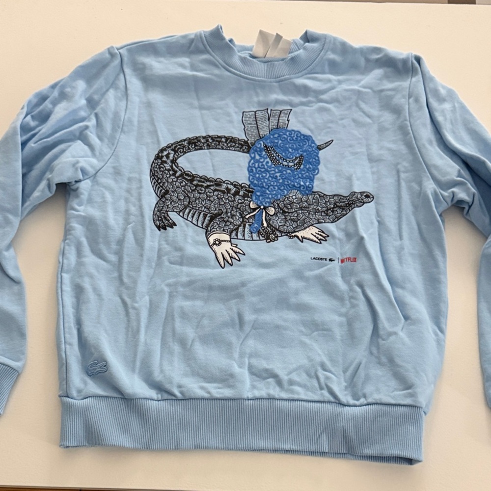 Lacoste x Bridgerton (Netflix) Light Blue Graphic Crewneck Sweater